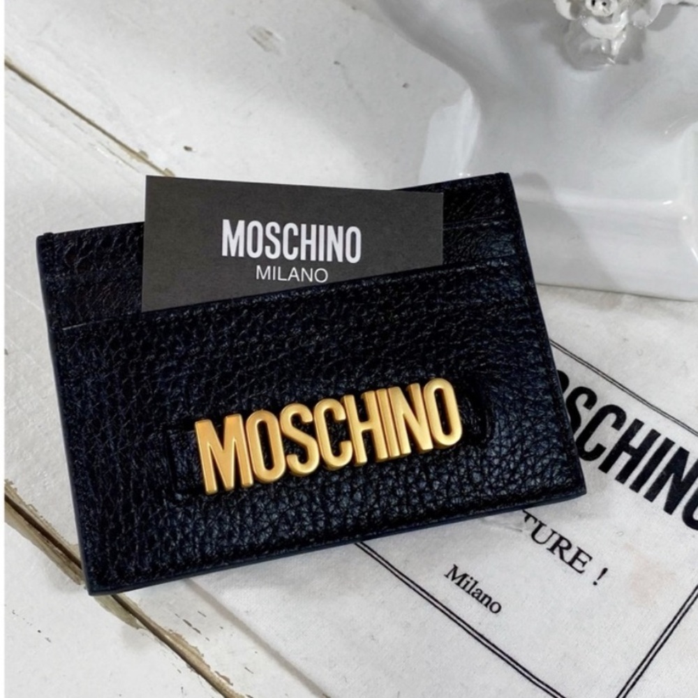 Moschino Couture Black Leather Logo Card Holder